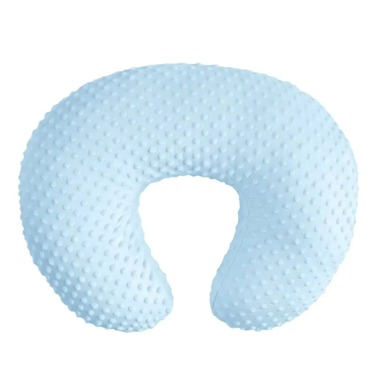 Gray U-shaped nursing pillow with removable cover on a neutral background.