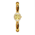 Tigereye Maillard chain watch for women with natural stone dial, 7mm alloy bracelet, gold tone