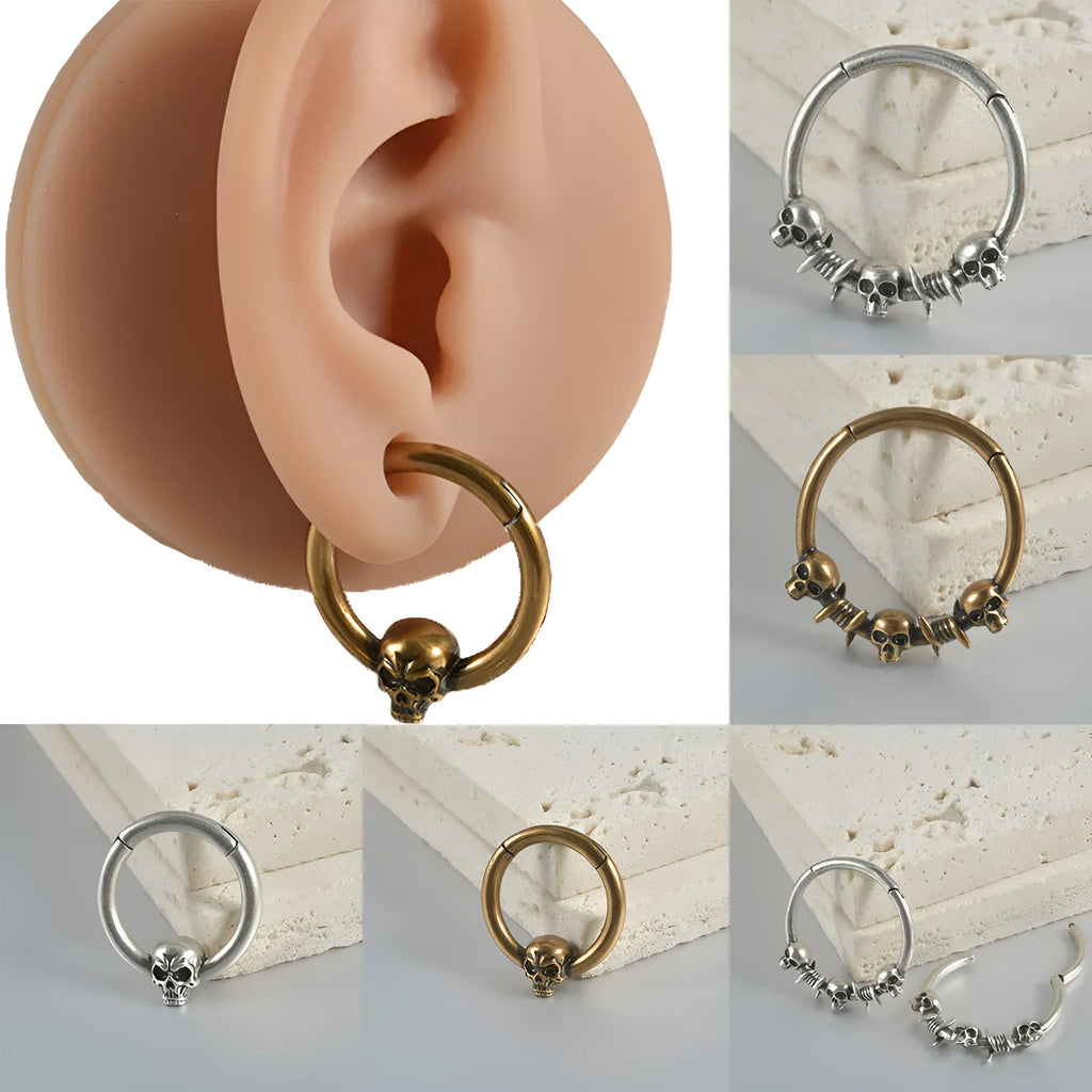 Copper ghost head punk earrings in ancient silver or gold finish with single or triple design