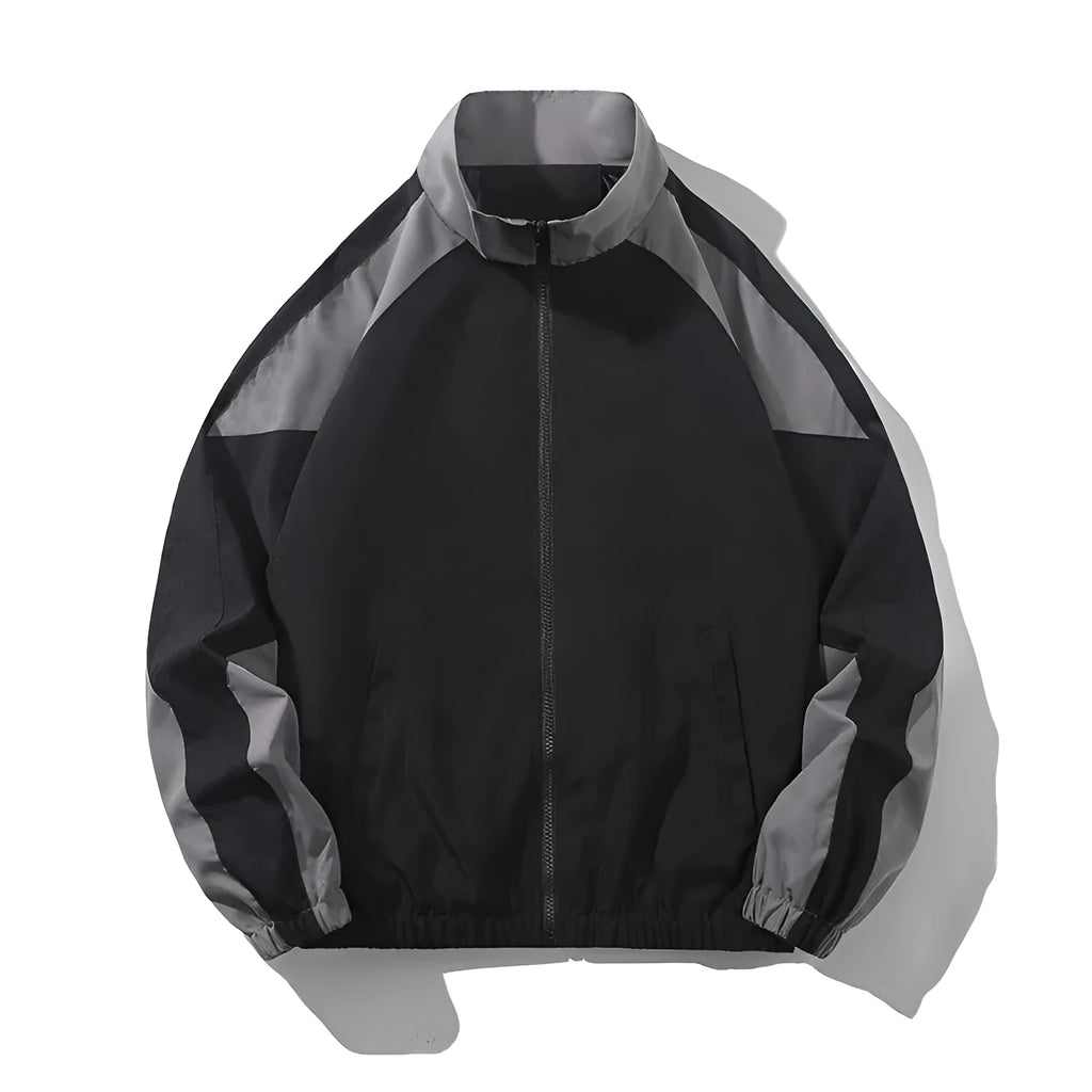 Men's casual jacket with contrast stitching design in black or dark blue with side pockets
