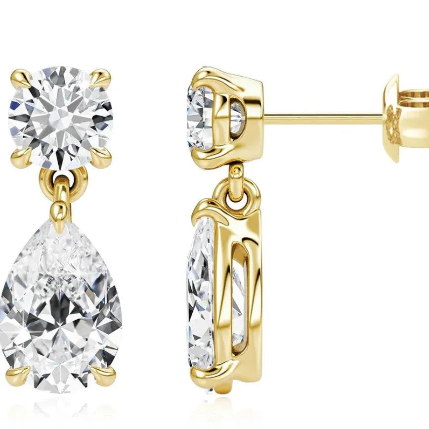 925 sterling silver geometric water drop moissanite stud earrings with round and drop stones