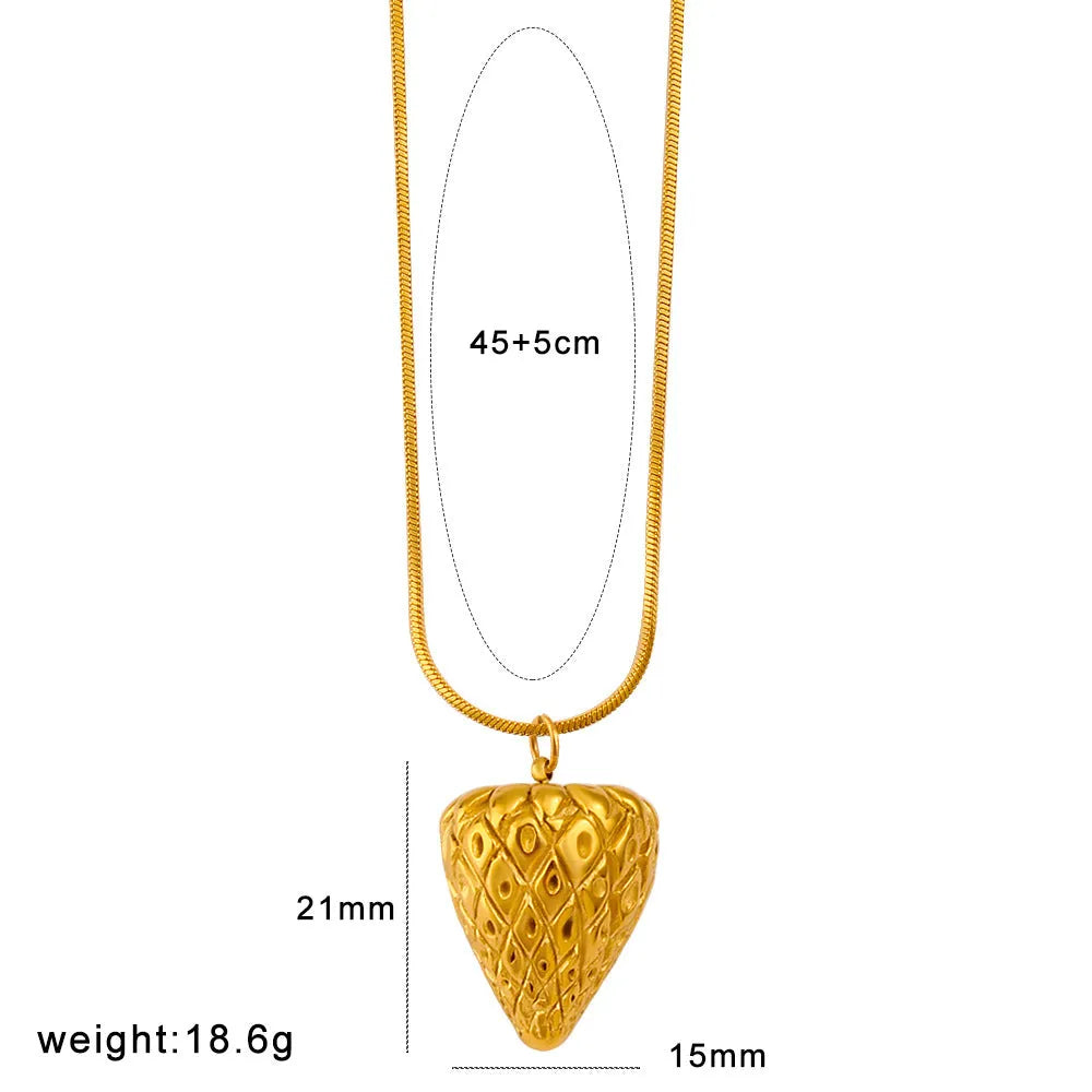 Stainless steel necklace with a choice of apple, grape, watermelon, banana, pineapple, or strawberry fruit pendant.