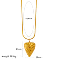 Stainless steel fruit pendant necklace on a chain, showing apple, grape, and watermelon design options.