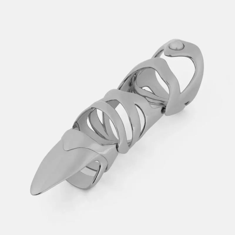 Silver punk armour finger stall ring made of alloy for gothic fashion.