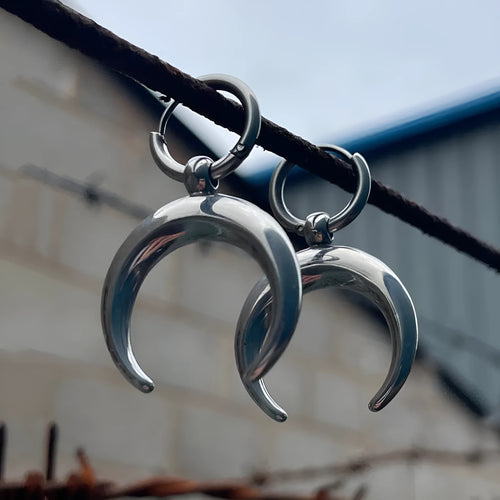 Alloy silver gothic moon geometric hoop earrings with clip-on back