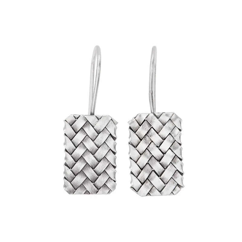 Women's silver geometric diamond plaid earrings made from 925 sterling silver