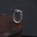 Stainless steel dragon ring in steel colour with Norwegian myth ethnic style design, unisex sizes 7 to 13