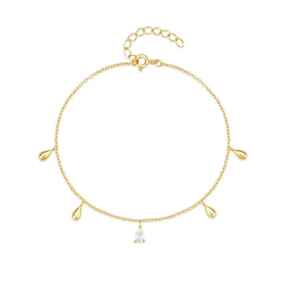 Sterling silver bracelet with gold-colour water drop diamond pendant geometric design