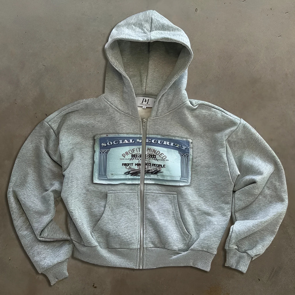Unisex letter pattern hoodie zipper jacket in polyester with zippered pockets