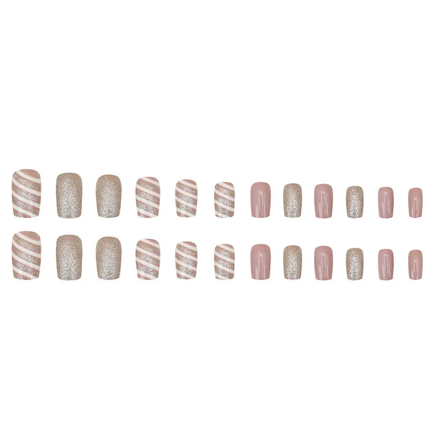 Flower pattern plastic nail art tips set with glue W928 for ladies mid-length wearable style