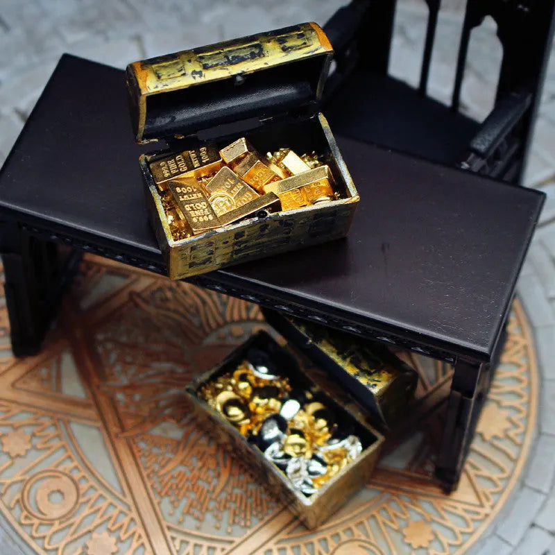 Alloy gold coin and gold bar treasure box miniature doll house accessory ornament