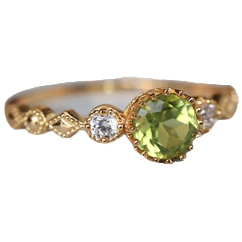 Japanese style geometric imitation peridot ring in antique copper for women, US sizes 6-9