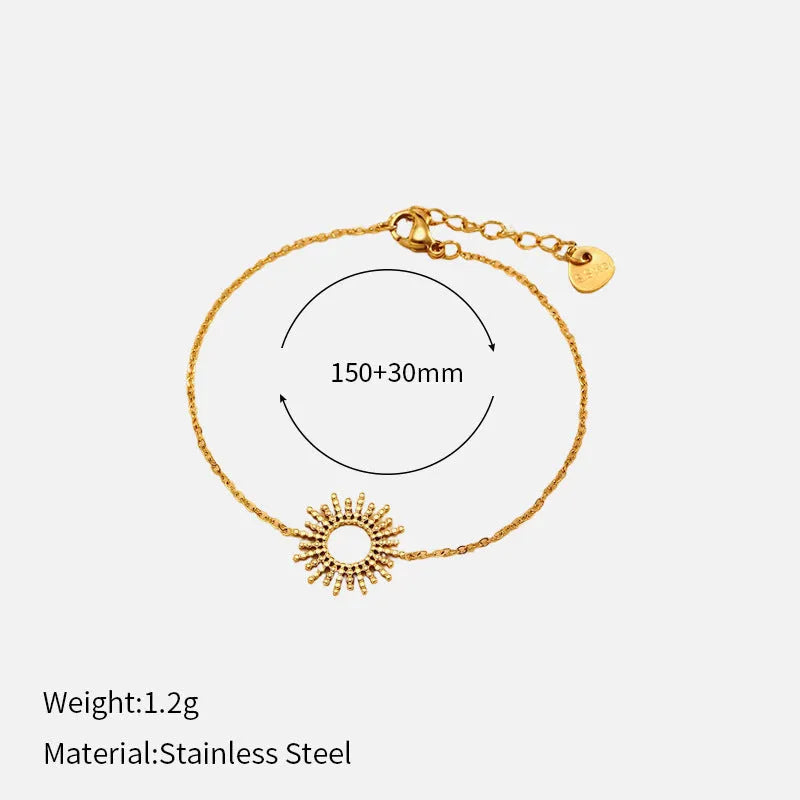 SUNFLOWER Series gold geometric chain necklace and bracelet set for women.