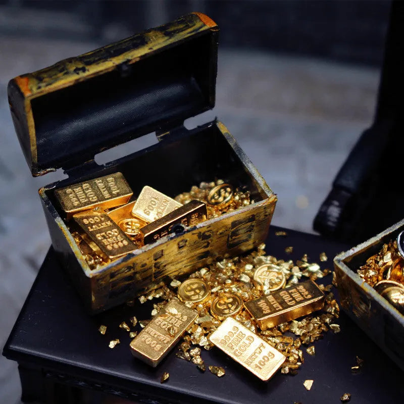 Alloy gold coin and gold bar treasure box miniature doll house accessory ornament