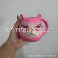 American-style cat cup resin craft ornament in purple, green, blue, and pink colours.