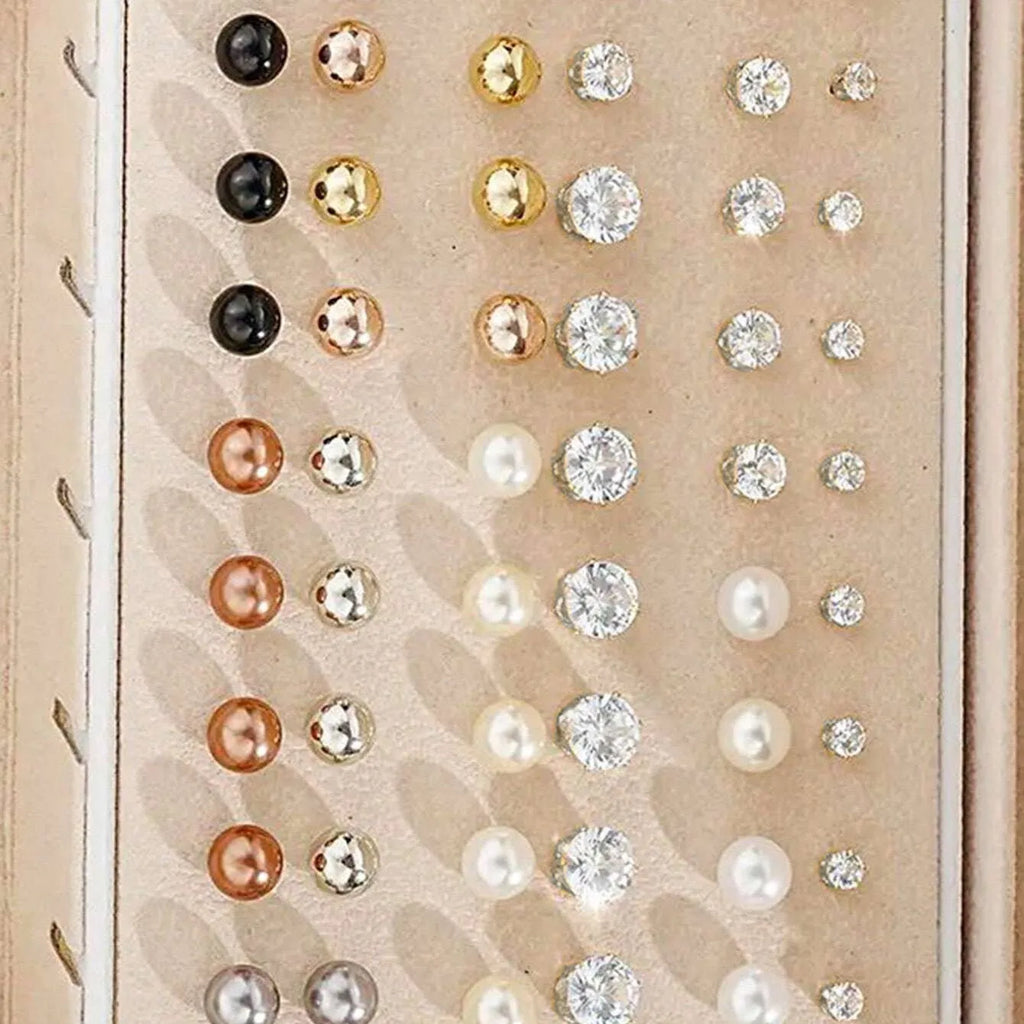 108-piece set of gold and yellow geometric round pearl alloy earrings for women.