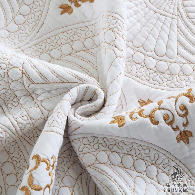Pure cotton European-style embroidered bed cover set with matching pillowcases for a 1.8m bed