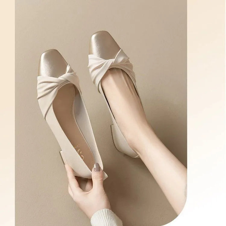 Women's casual PU leather loafers in beige gold with low flat heel, side view