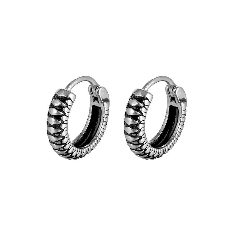 Silver retro twist geometric earrings with stripes pattern, made from titanium steel alloy.