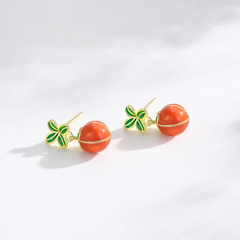 Sterling silver persimmon fruit stud earrings in ED3325 colour with S925 purity mark