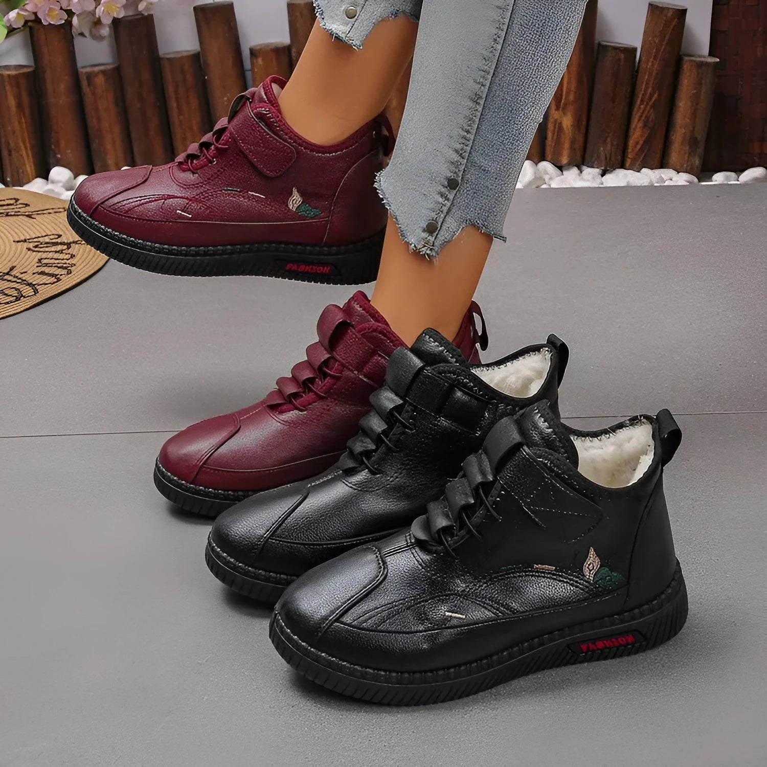 Women's black velvet shoes with hollow out design and non-slip rubber sole