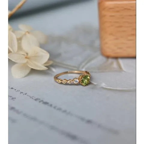Japanese style geometric imitation peridot ring in antique copper for women, US sizes 6-9