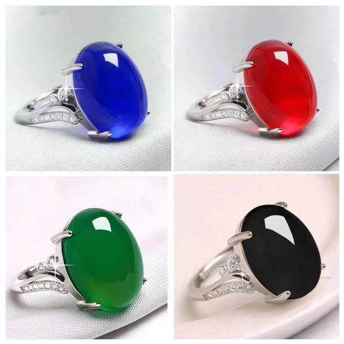 Adjustable alloy natural sapphire ring with geometric ethnic design in five colour options