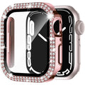 Apple Watch protective case with double diamond glass in rose pink, gold, and silver colour options