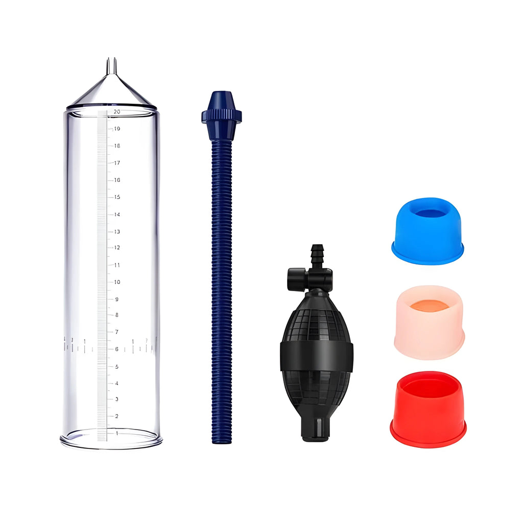 Silicone cover accessory for a male penis simulator home exercise machine.