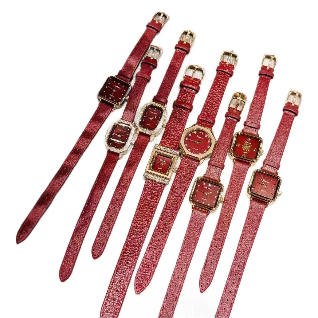 A Chinese-style alloy women's watch with various dial designs like camellia and octagonal diamond on an 8mm thick case.