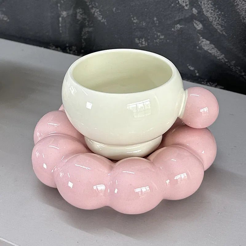 Ceramic coffee mug and saucer set in solid colour, showing 250ml capacity cup and matching dish.