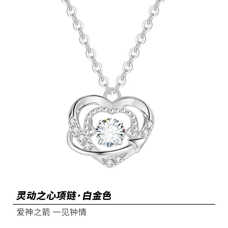 925 sterling silver heart necklace for women with O-shaped chain and heart-shaped pendant