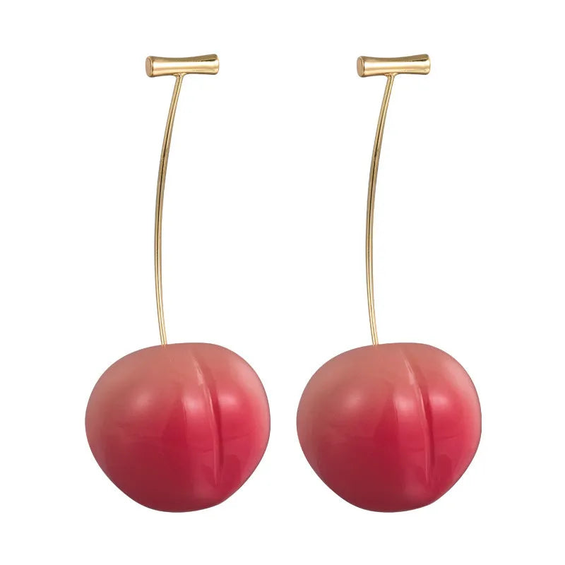 A pair of women's acrylic earrings shaped like juicy peaches, shown in small and large size options.