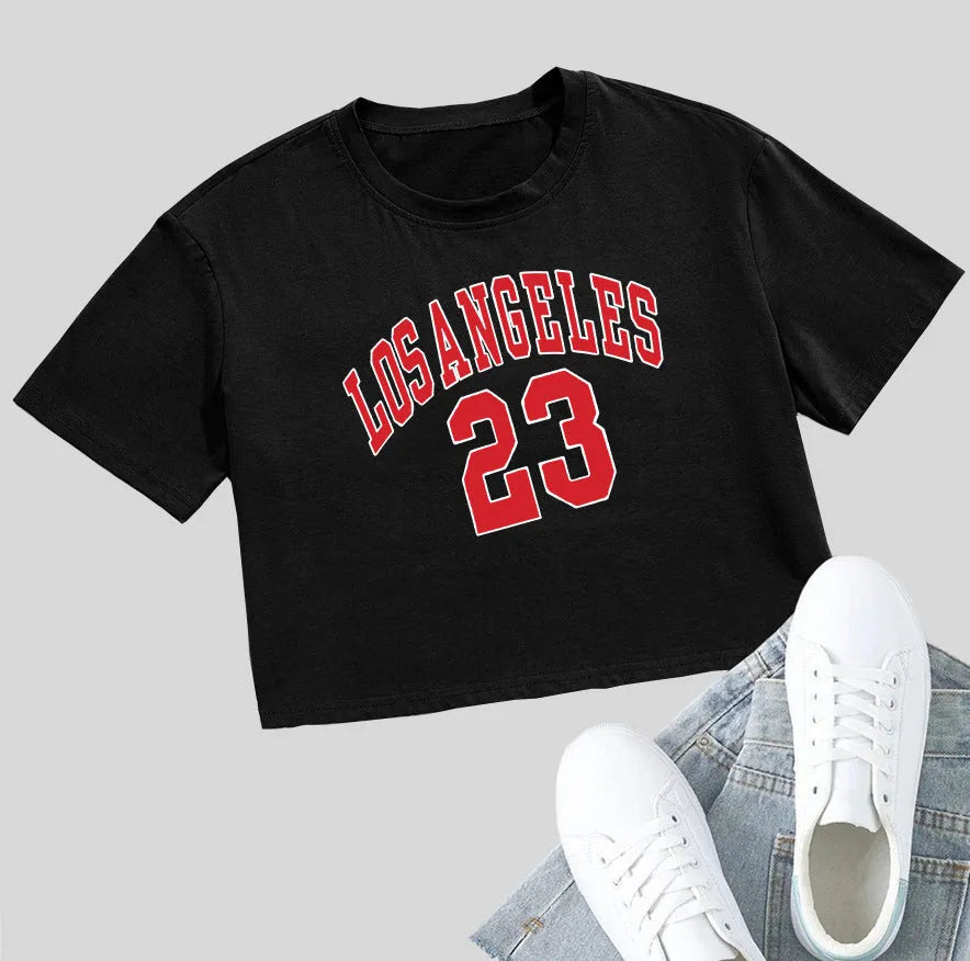 Loose fit cotton t-shirt with large printed English letters on the front in a casual style.