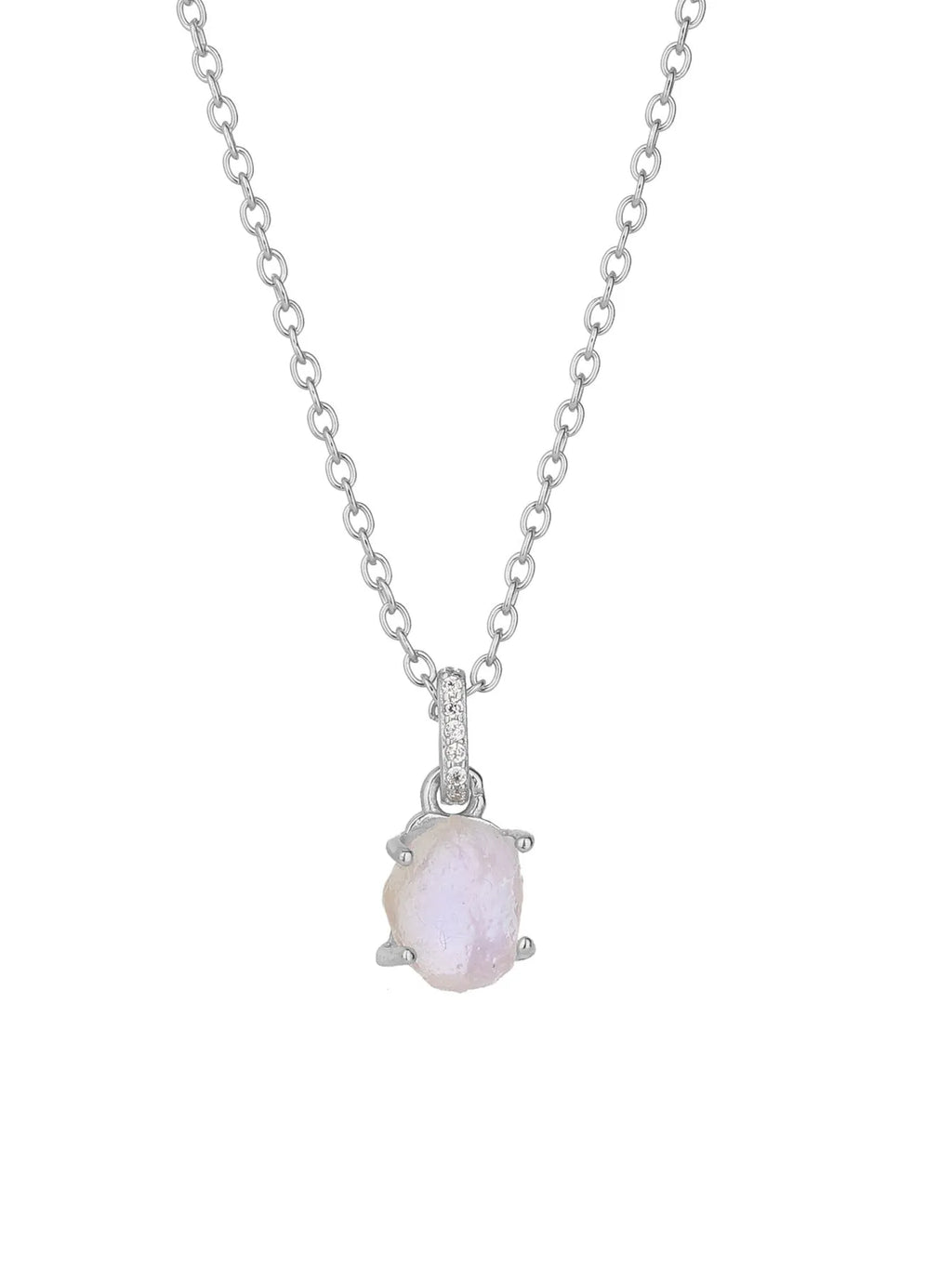Geometric crystal moonstone pendant on sterling silver curb chain necklace