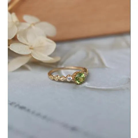 Japanese style geometric imitation peridot ring in antique copper for women, US sizes 6-9