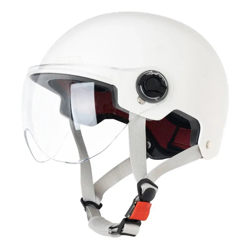3C certified polypropylene electric motorcycle helmet with sun visor in light pink colour.