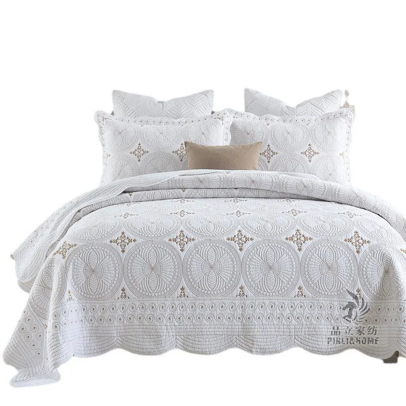 Pure cotton European-style embroidered bed cover set with matching pillowcases for a 1.8m bed