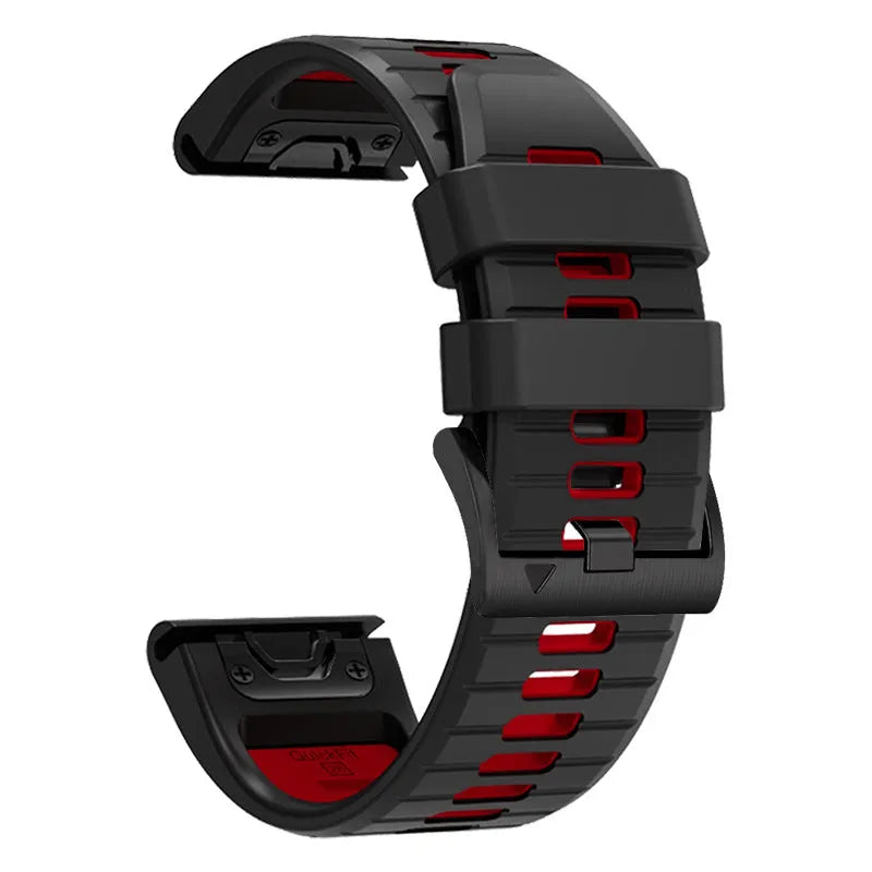 Fenix87pro6 two-tone silicone watch strap with quick-release pins in black and red colour combination