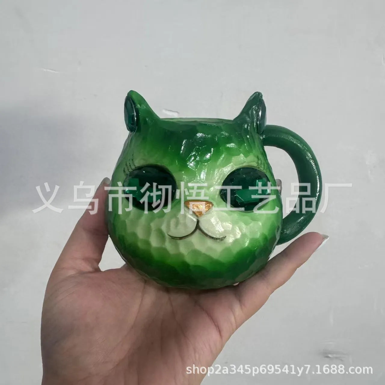 Crystal Earth cat cup resin craft gift in purple, green, blue, and pink colour options.