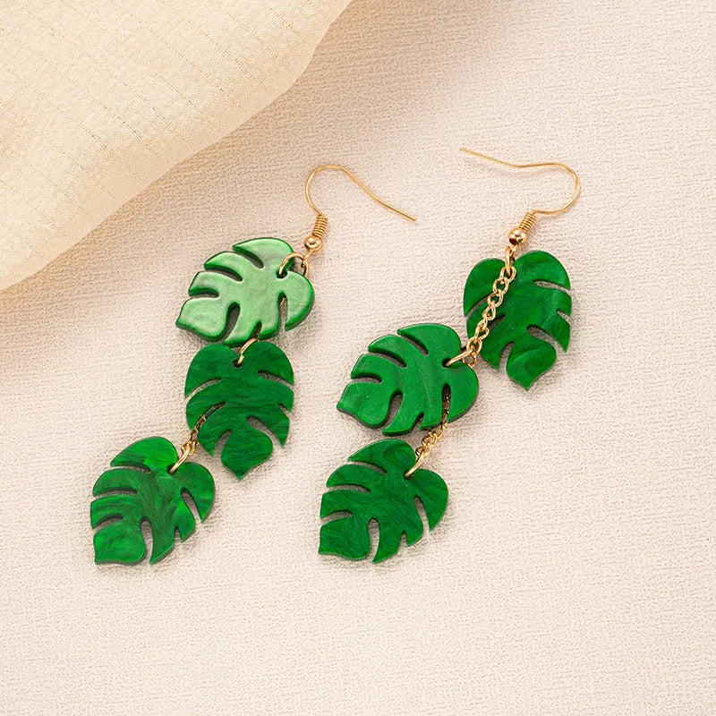 Acrylic coconut jackfruit drop-shaped ear hooks on ear wire, shown in one of five colour styles.