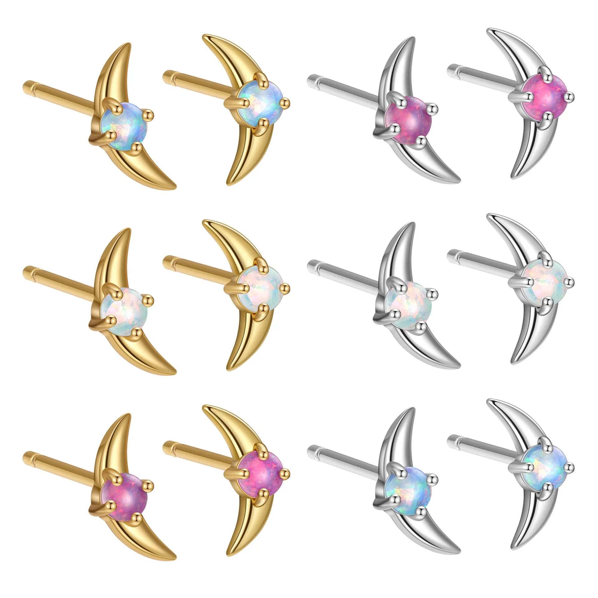 Geometric 925 silver women's earrings with a stone accent, shown in gold and platinum colour options.