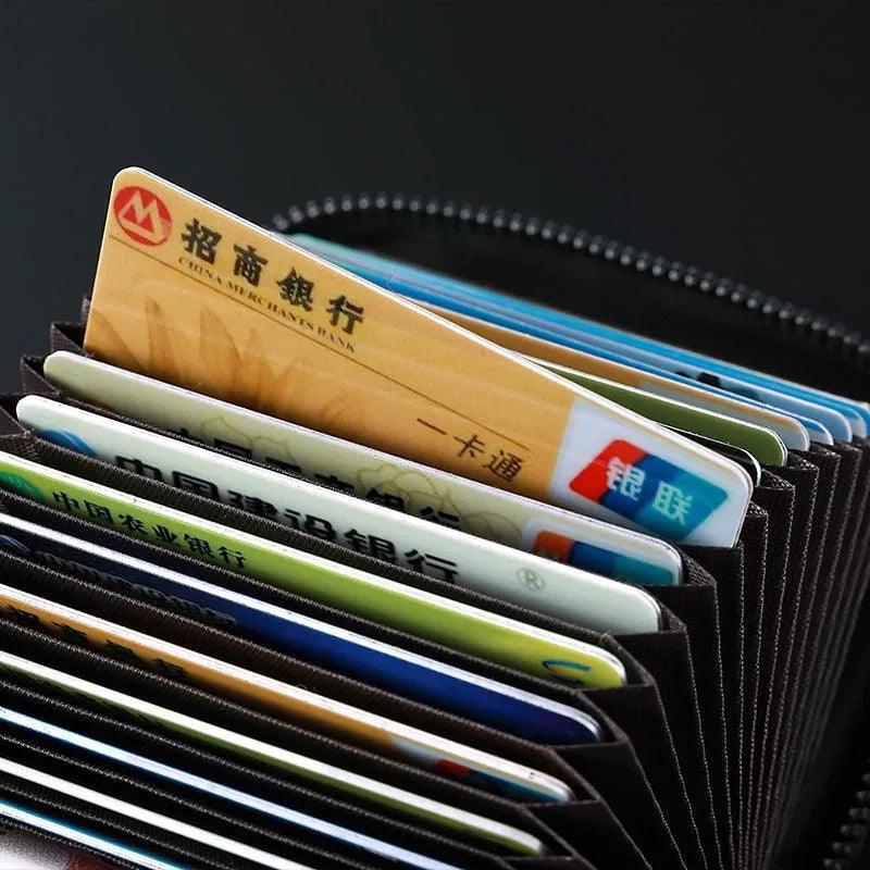 Men's anti-degaussing card holder in advanced gray with 11 card slots, PU suede finish
