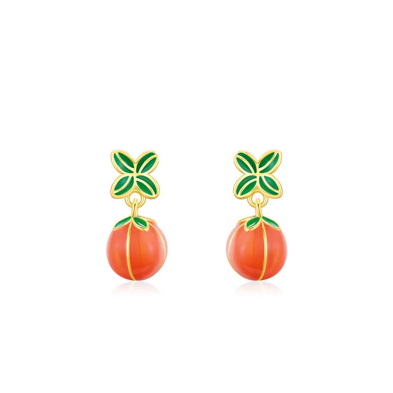 Sterling silver persimmon fruit stud earrings in ED3325 colour with S925 purity mark