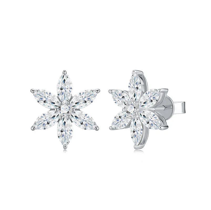 Moissanite 925 silver flower-shaped earrings with mosaic setting, unisex advanced sense design