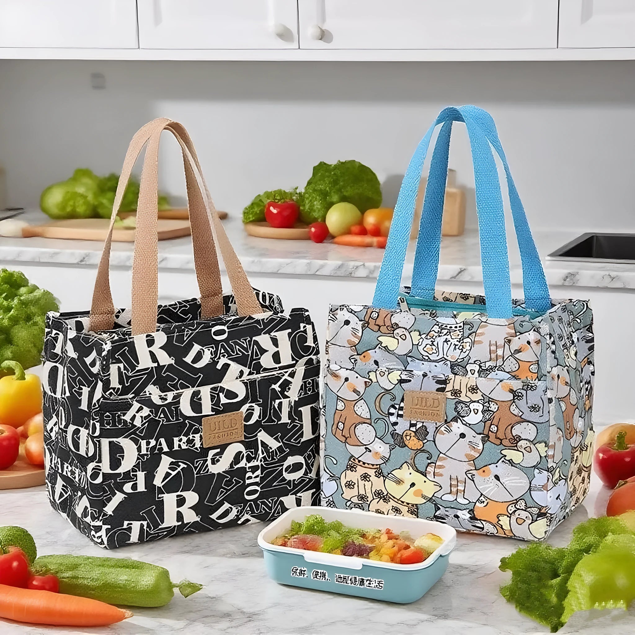 Women's printed canvas handbag with an aluminium handle in a floral design colour.