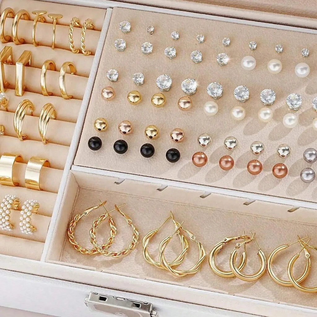 108-piece set of gold and yellow geometric round pearl alloy earrings for women.
