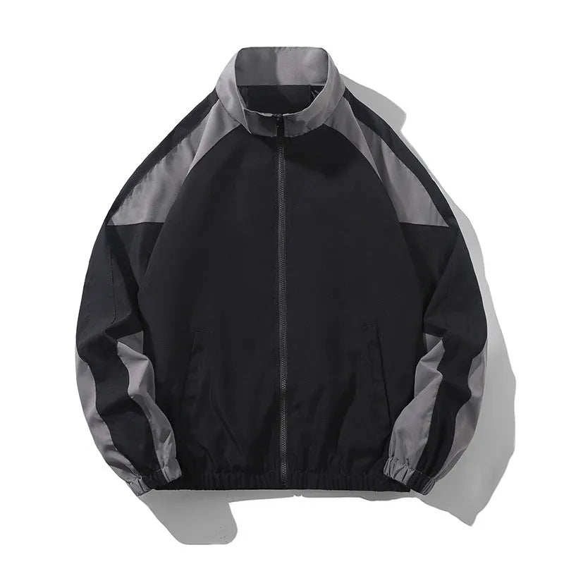 Men's casual jacket with contrast stitching design in black or dark blue with side pockets
