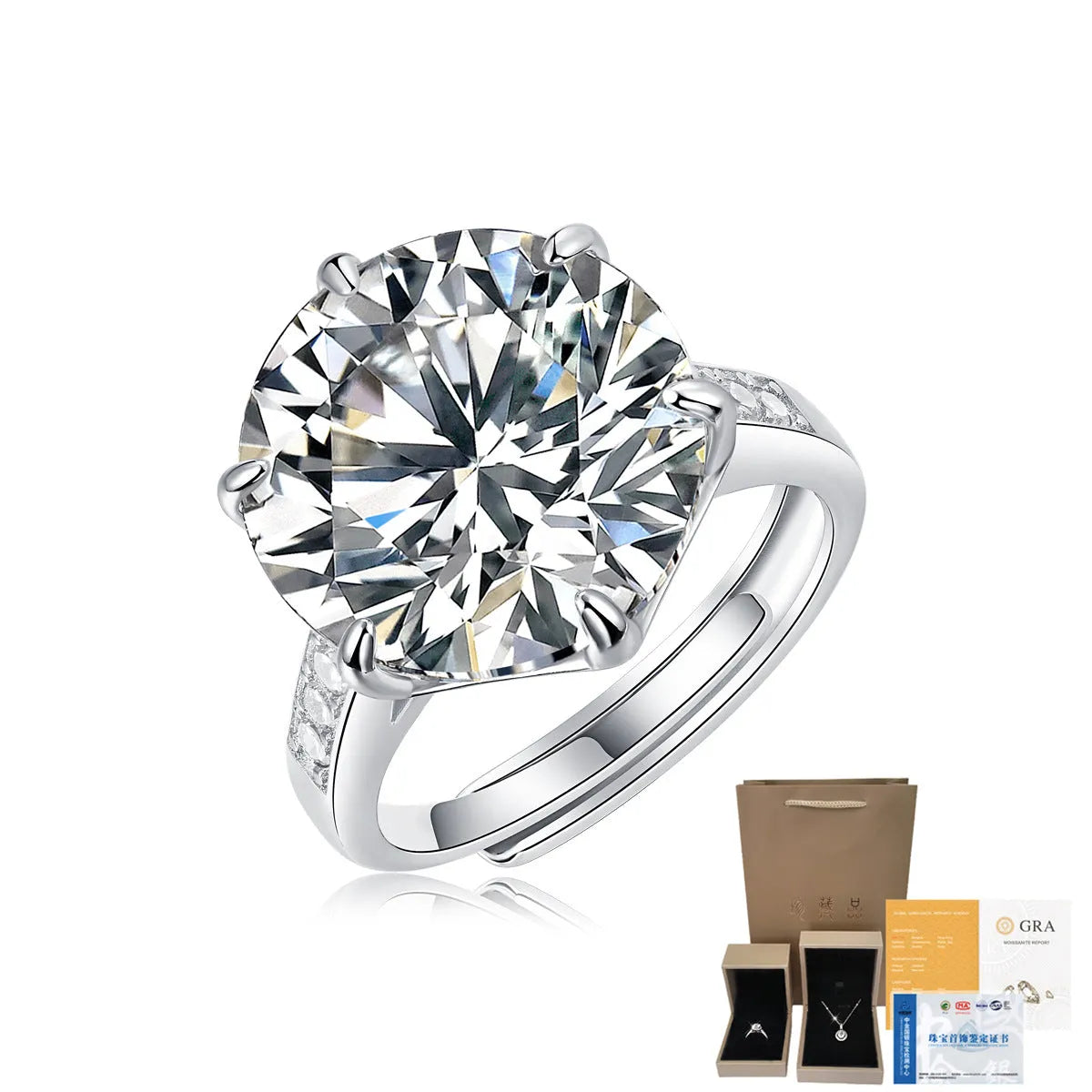 Moissanite adjustable mouth inlaid ring for women round geometric fashion OL style electroplated