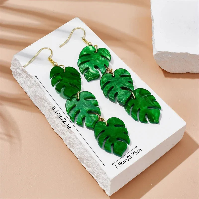Acrylic coconut jackfruit drop-shaped ear hooks on ear wire, shown in one of five colour styles.
